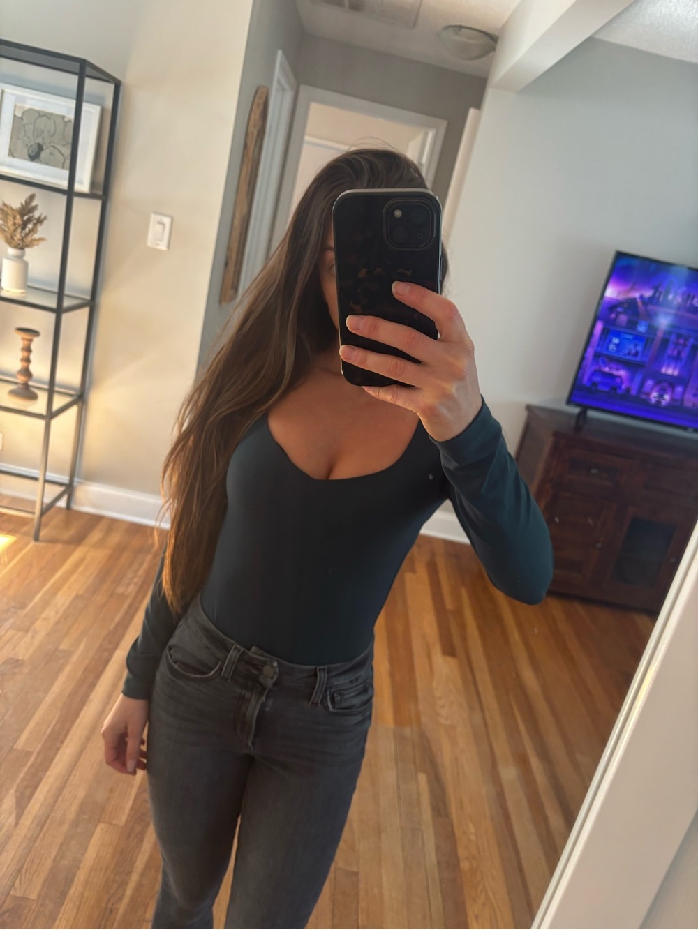 Abercrombie & Fitch Long-Sleeve Scoop Neck Women's bodysuit dark Teal XS